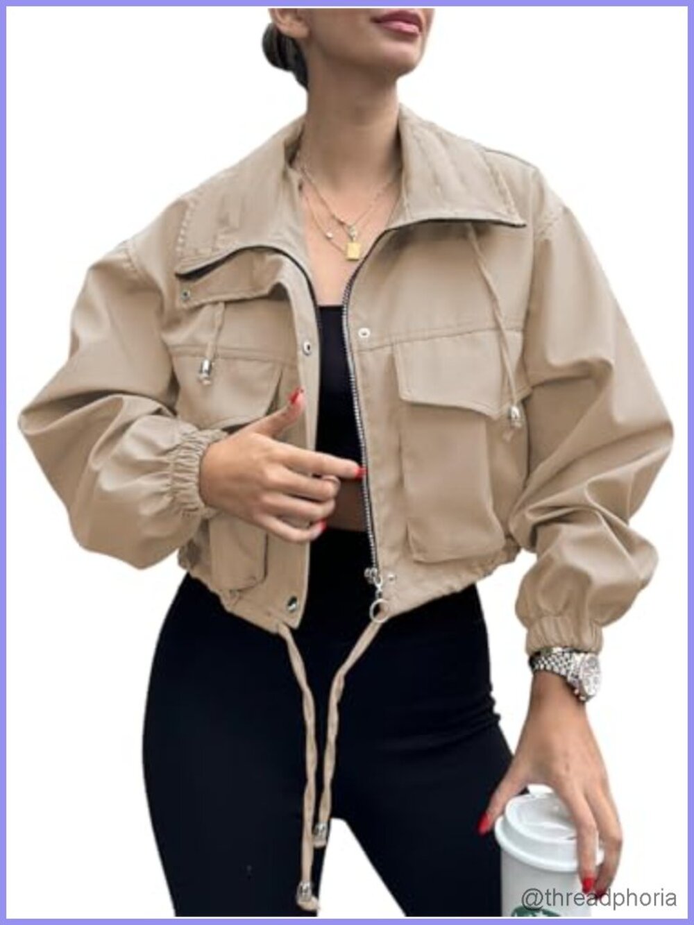 Lightweight Cropped Utility Anorak Zip Up Oversized Jacket